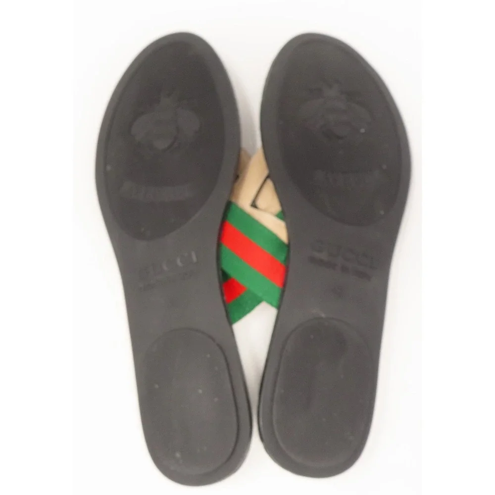 Gucci Double G Web Thong Sandals Black Mens 42 Flip Flops Gold Logo Italy - Picture 13 of 16